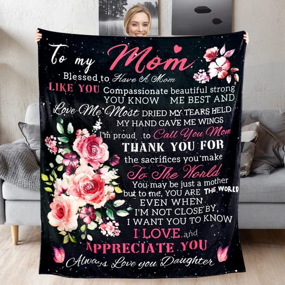 Mom Blanket, Presents for Mom, Mom Blankets from Daughter, Birthday Gifts for Mom from Daughter Son, Unique Gift for Mom, Mothers Day, Valentines Day - 50 x 60 to My Mom Blanket, Mom Day Gift