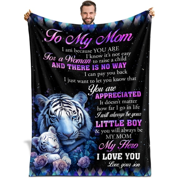 To My Mom Blanket from Son, Personalized Love Quote Wolf Design, Cozy Birthday Gift for Mom, Emotional Gift for Mom, Couple Gift for Mom and Son, 30x40 50x60 or 60x80 Blanket