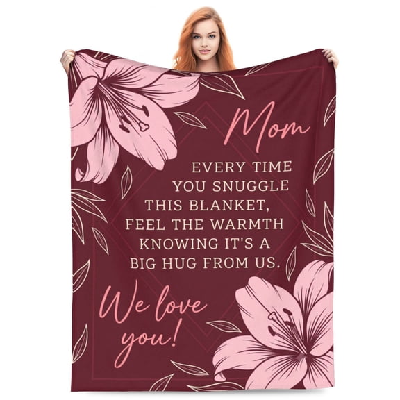Mom Blanket, We Love You Mom Gift Blanket, Soft Flannel Throw Blanket from Daughter Son, Birthday Mother’s Day Present 50x40