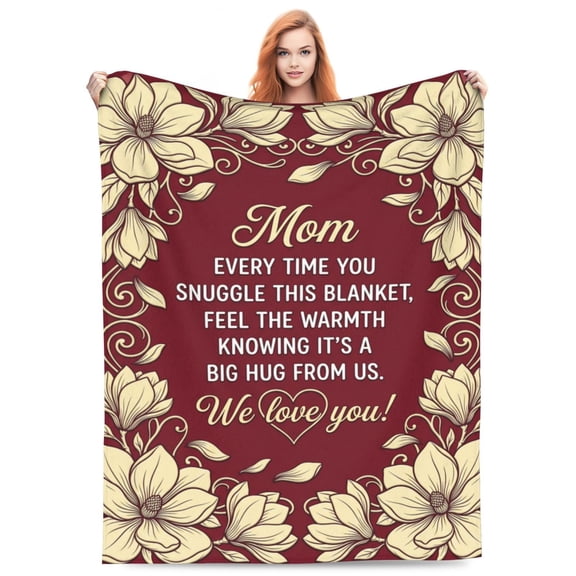 Mom Blanket, We Love You Mom Gift Blanket, Soft Flannel Throw Blanket from Daughter Son, Birthday Mother’s Day Present 50x40