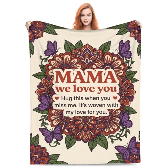 Mom Blanket, We Love You Mom Heartwarming Design, Soft Cozy Flannel Blanket from Daughter Son, Birthday Mother’s Day Gift for Home Sofa Couch 50x40
