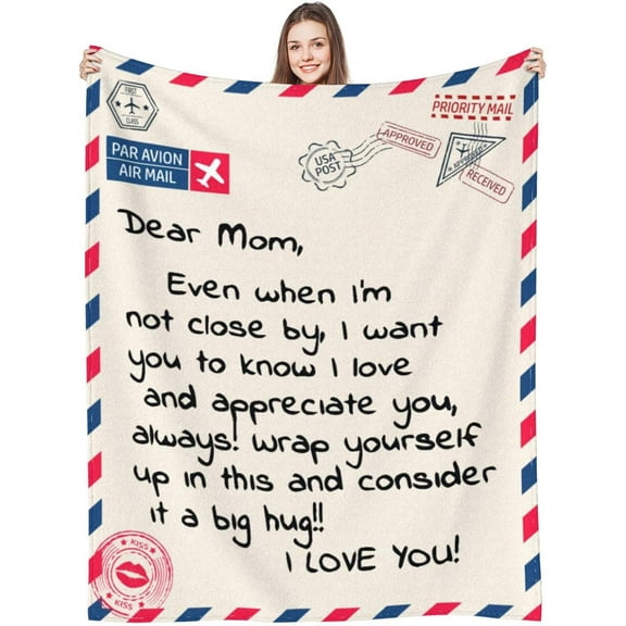 Mom Blankets Gift Birthday for Mom from Daughter Son, Dear Mom Throw Blanket for Anniversary, Mother's Day, Super Soft Flannel Throw Blankets for Christmas Valentines Day for Bed Couch
