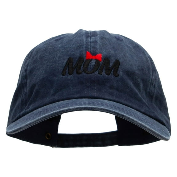 Mom Bowtie Embroidered Unstructured Cotton Cap - Navy OSFM