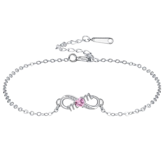Mom Bracelet for Women, white gold plated Infinity Bracelet with Heart Birthstone, Jewelry Gift for Mom Daughter Wife, 6.5+2"