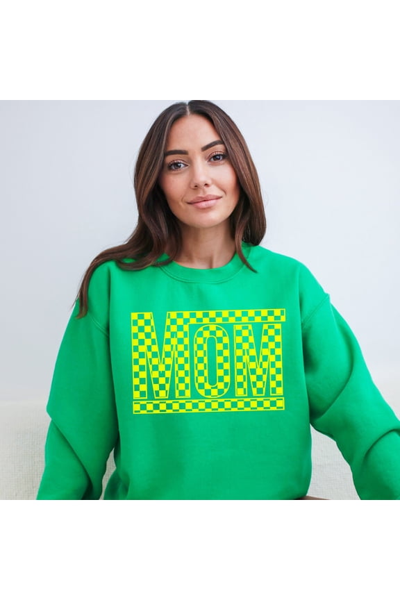 Mom Checkered Box Puff Print | Sweatshirt