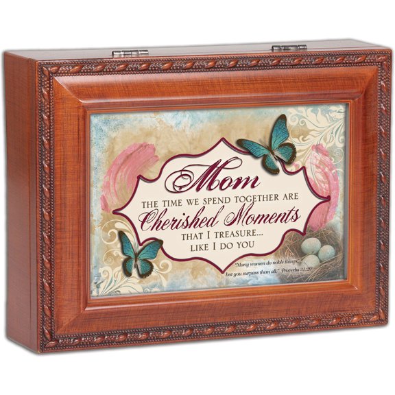 Mom Cherished Memories Cottage Garden Rich Woodgrain Finish with Rope Trim Je...