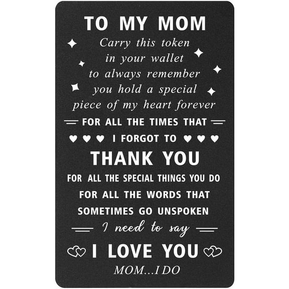 Mom Christmas Card from Daughter Son, I Love You Mom Birthday Card for Her, Thank You Mothers Day Gift, Metal Engraved Wallet Card