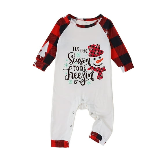 (Mom)Christmas Family Pajamas Matching Set, Snowman Letters Print T-shirt with Plaid Pants Sleepwear Loungewear