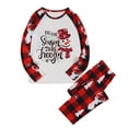 thumbnail image 1 of （Mom）Christmas Family Pajamas Matching Set, Snowman Letters Print T-shirt with Plaid Pants Sleepwear Loungewear, 1 of 8