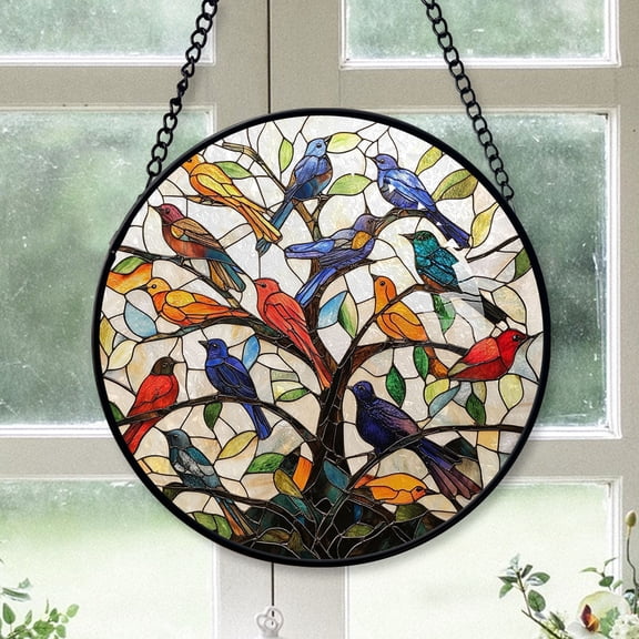 Mom Christmas Gift - Birds Branch Cafe Bird Stained Glass Hanging Ornament - Silver & Gold Christmas Tree Decor, Holiday Gift for Family & Friends, Collectible 2025