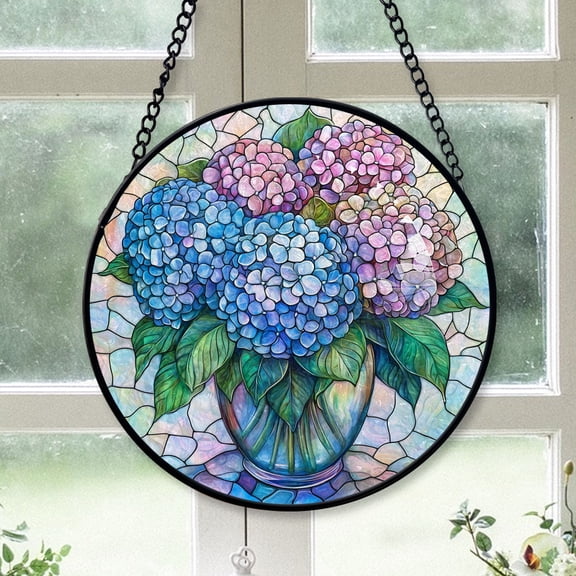 Mom Christmas Gift - Blue Purple Hydrangea Flower Christmas Stained Glass Hanging Ornament - Snowflake-Inspired Holiday Tree Decoration, Gift for Family & Friends, 2025 Edition