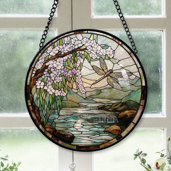 Mom Christmas Gift - Japanese Serenity Dragonfly Xmas Stained Glass Hanging Ornament - Festive Holiday Tree Decoration, Meaningful Christmas Gift for Mom, Dad, Family, Friends