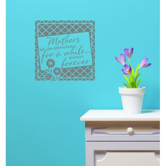 Mom Décor Quote Mothers Hold Children's Hearts Forever Vinyl Wall Decals Stickers Mother's Day Gift 12x12-Inch Storm Gray
