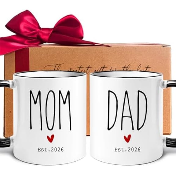 Mom and Dad Coffee Mugs Gifts for New Parents - Ceramic Couple Cups Est. 2026 | Perfect for Expecting & First-Time Parents, Baby Shower & Gender Reveal (His & Hers Mugs) -244