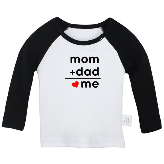 Mom + Dad = Me Funny T shirt For Baby, Newborn Babies T-shirts, Infant Tops, 0-24M Kids Graphic Tees Clothing (Long Black Raglan T-shirt, 18-24 Months)