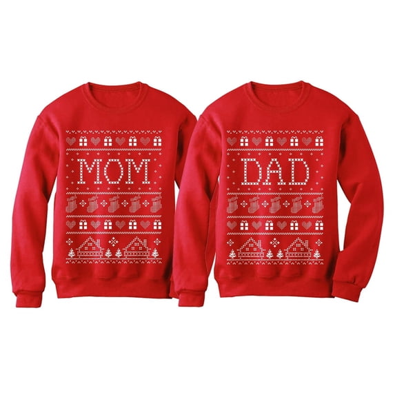 Mom & Dad Matching Ugly Christmas Sweatshirts Matching Couple Set Outfit Red Small / Sweatshirt Red Small