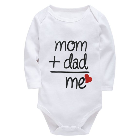 Mom + Dad = Me Newborn White Outfit Girl Long Sleeve Summer Romper Baby Boy White Infant Girl Onesie 0-3 Months