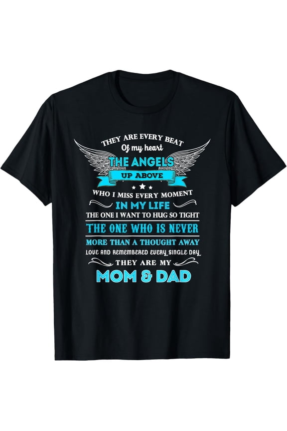Mom & Dad My Angels Gift - in Memories of Parents In Heaven T-ShirtMen and women, Black T-shirt, size: Extra large