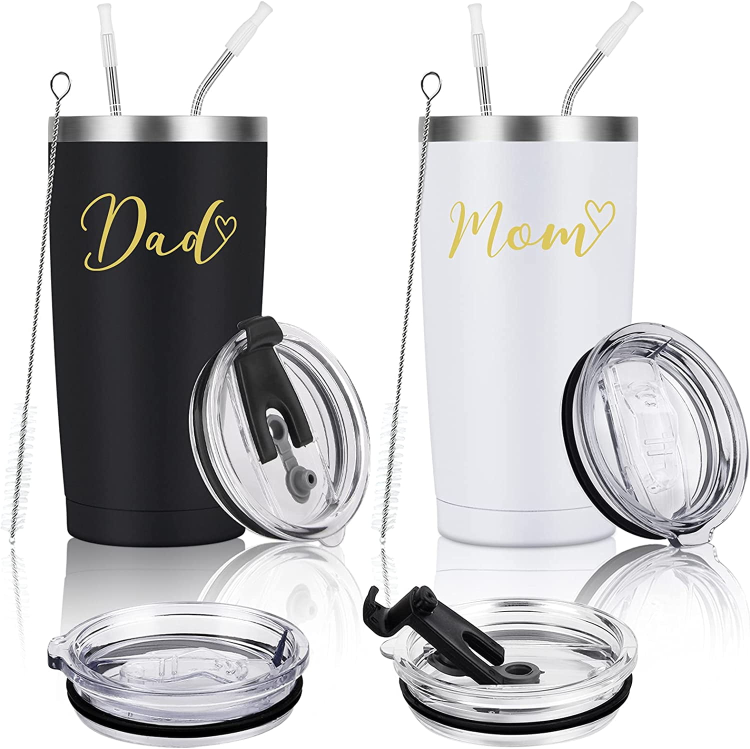 Mom & Dad 20oz Couple Tumblers – New Parents Gift Set, Pregnancy Announcement, Rose Gold & Black