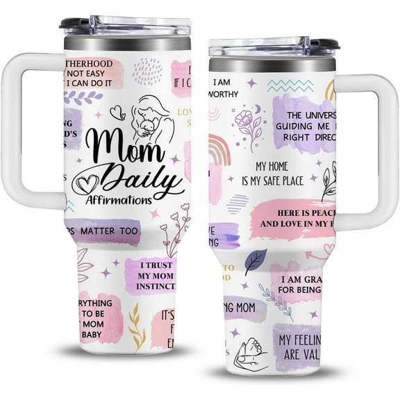 Mom Daily Affirmations Tumbler 40 OZ, New Mom Gifts After Birth, Mom to Be Gift for First Time Moms, New Mom Affirmations Gifts for Birthday Mothers Day Christmas, Postpartum Gifts for New Mom Cup
