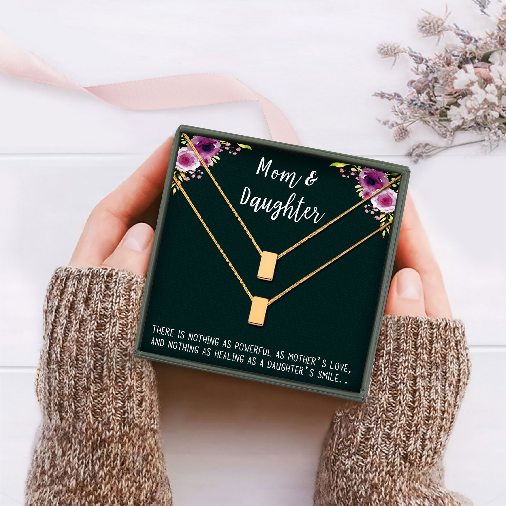Anavia Mom and Daughter Gift Set, Mother Daughter Necklace, Jewelry Gift, Gift for Daughter, Birthday Gift, Christmas Gift for Her, Two Cube Necklaces