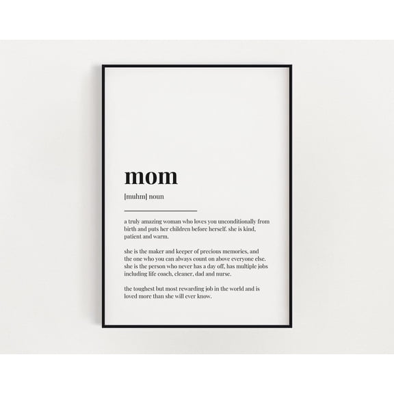 Mom Definition Meaning, Wall Art, Mom Gift, Mothers Day Print, Print Home Decor #3315, Stretched Canvas Size 16x24