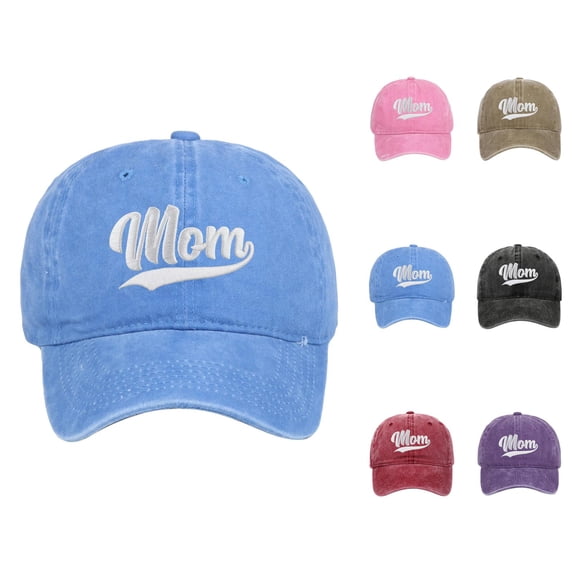 Mom Distressed Baseball Cap Adjustable Size Embroidered Soft Top Baseball Hat for Women