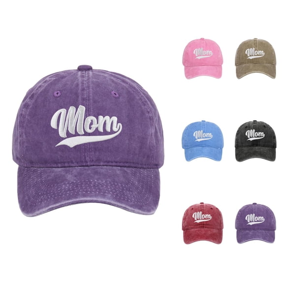 Mom Distressed Baseball Cap Adjustable Size Embroidered Soft Top Baseball Hat for Women