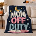 thumbnail image 1 of Mom Off Duty Sleepy Moon Stars Playful Celestial, Playful Celestial Art Scene, Warm Flannel Blanket for Home Library and Reading Nook, Celestial Art Lovers Mother's Day Gift, Celestial Home Decor, 1 of 7
