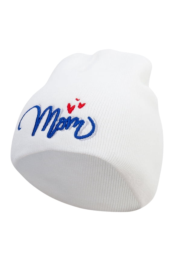 Mom Embroidered 8 inch Acrylic Short Blank Beanie - White OSFM
