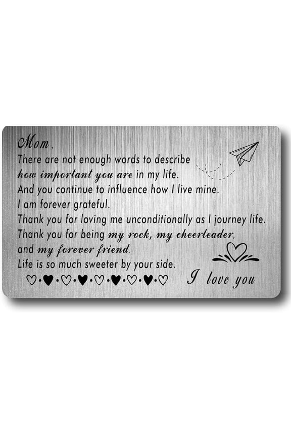 Mom Engraved Wallet Insert Mother Metal Wallet Card Insert from Son Daughter Mini Love Notes Inspirational Gift Mother Gifts DIY