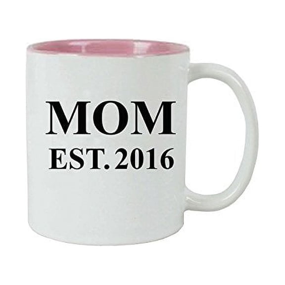 Mom Established EST. 2016 11 oz Ceramic Inner Pink Coffee Mug By CustomGiftsNow