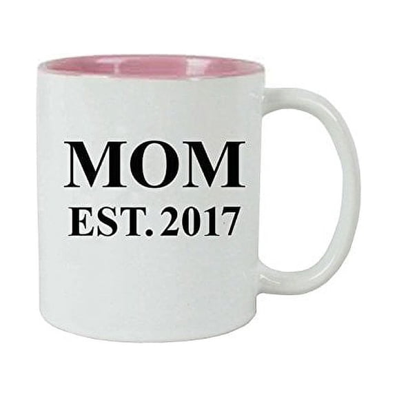 Mom Established EST. 2017 11 oz Ceramic Inner Pink Coffee Mug By CustomGiftsNow