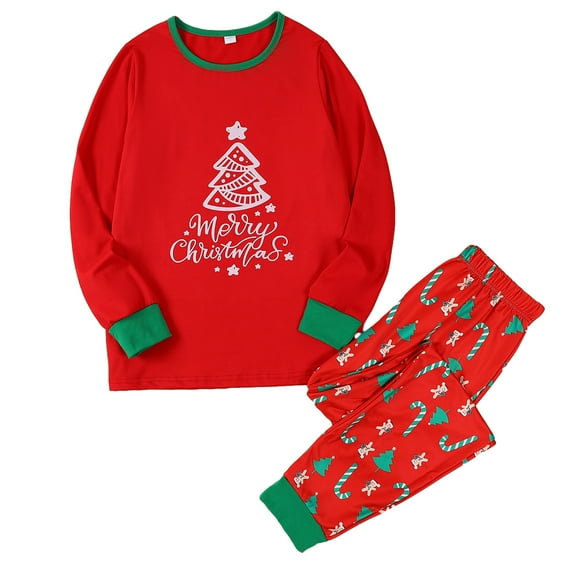 （Mom）Family Matching Christmas Pajamas Set LetterChristmasTreeCrutches Print Holiday Pajamas Sleepwear Dad Mom Kids PJs