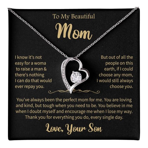 To My Mom Forever Love Necklace, Jewelry Surprise For Women From Son, Perfect For Mom’S Birthday, Mother’S Day Celebration, Jewelry She Will Treasure #1932, White Forever Love Necklace