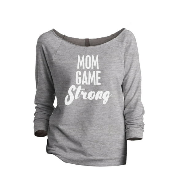 Mom Game Strong Women's Fashion Slouchy 3/4 Sleeves Raglan Lightweight Sweatshirt Sport Grey X-Large