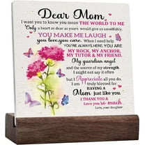 Mom Gift From Daughter, Dear Mom I Want You To Know You Mean The World To Me Quote Carnation Ceramic Table Sign Desk Decor For Mom, Mother‘S Day Birthday Gifts For Mom