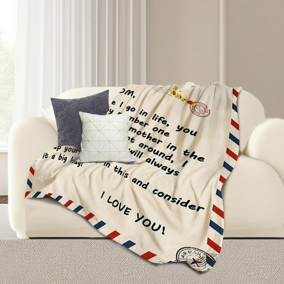 to My Mom Gift Flannel Fleece Blanket 60 x 50 Inches, Bed Sofa Office Throw Blanket Gifts for Mom, Birthday Gifts for Mom Blanket from Daughter Son, Thanksgiving's Mom Letter Blanket