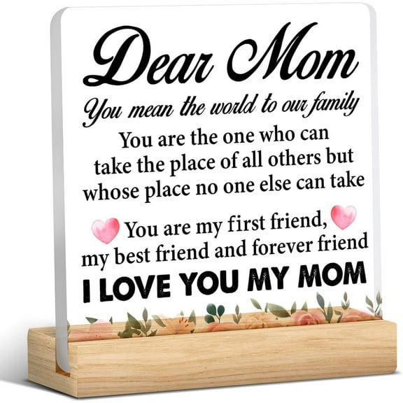 Mom Gift From Son Daughter, Gifts for Mom, Best Mom Gift Ideas, Dear Mom Acrylic Desk Plaque Sign Keepsake Gift for Mother's Day (with Wooden Stand) 4x4 Inch