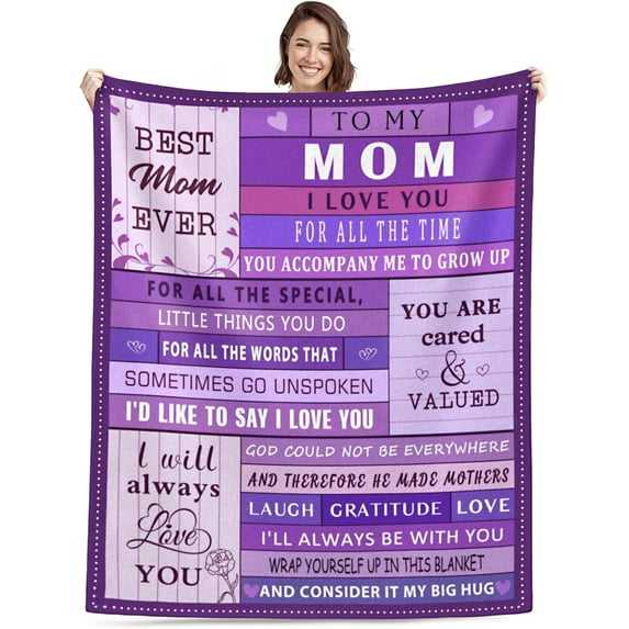 Mom Gifts Blanket, Birthday Gifts for Mom from Daughter Son, Dear Mom Blanket for Christmas, Anniversary, Mothers Day Soft Flannel Throw Blanket for Bed Couch 60x50 Inch, Purple