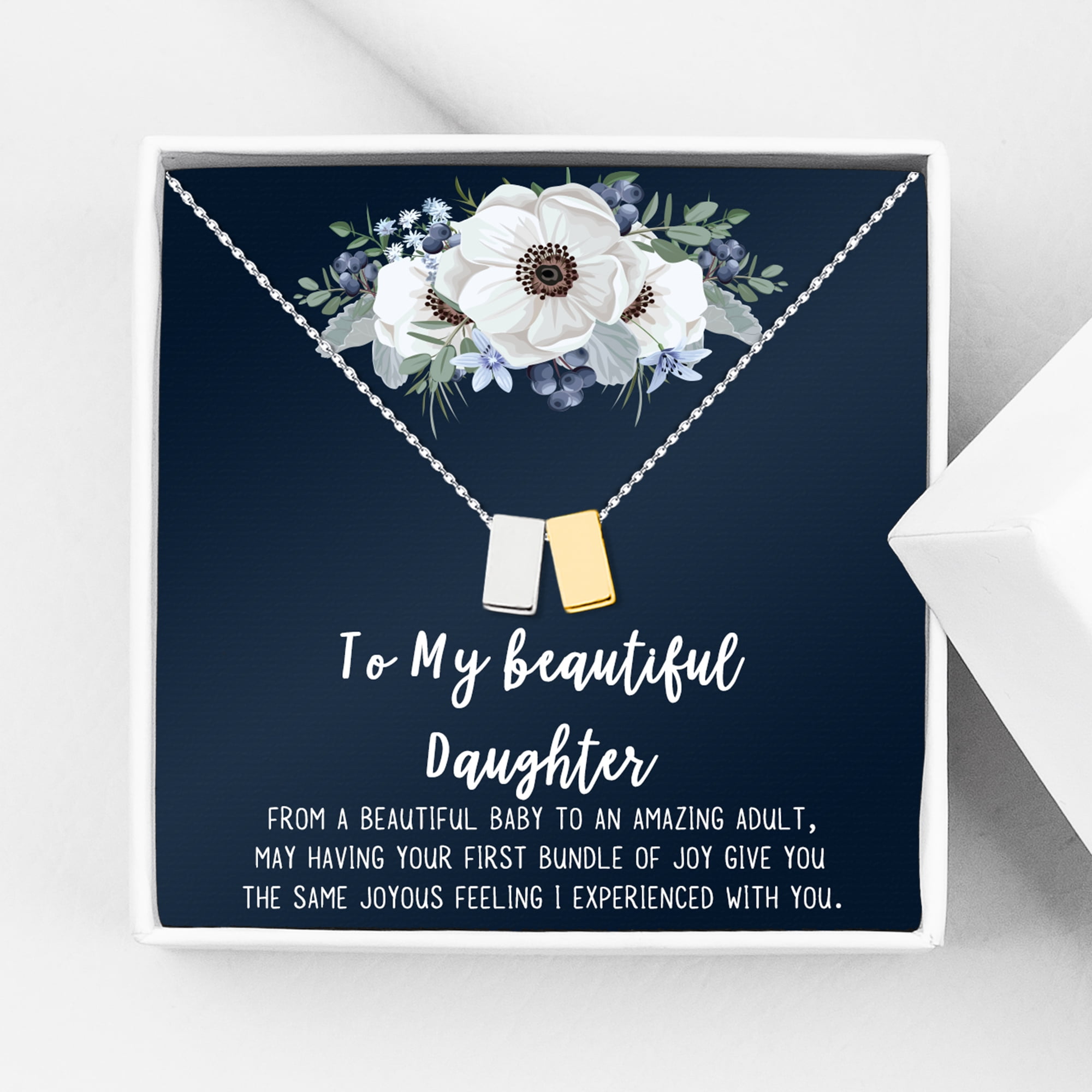 Mom Gifts, Cube Necklace for Mother & Daughter, Necklaces for Women, Best Birthday Gift Ideas, Pendant Mother's Jewelry For Her, Mothers Day [Silver Gold Cube, No-Personalized Card]