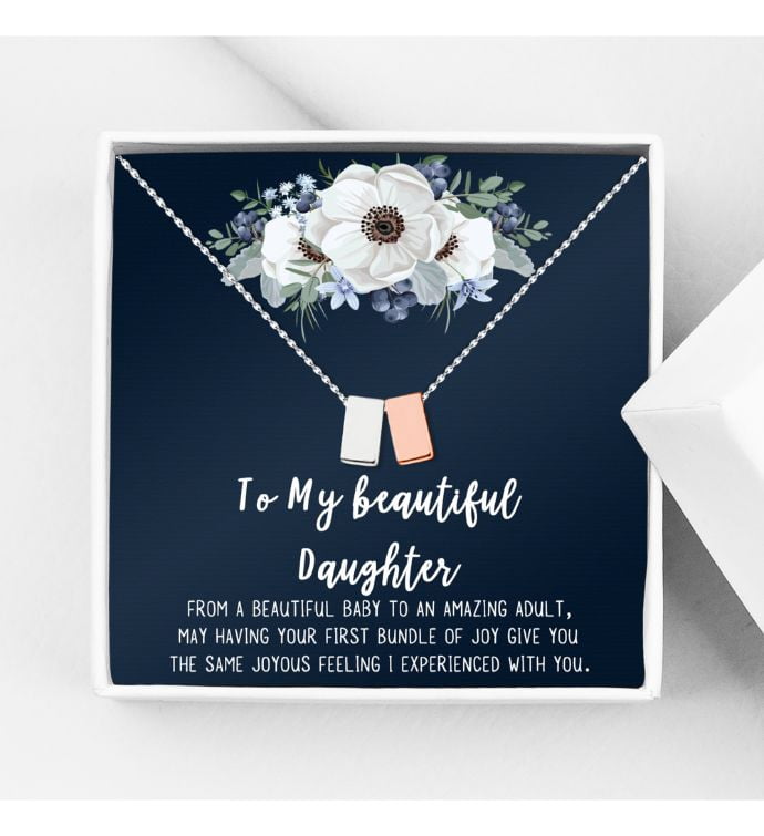 Mom Gifts, Cube Necklace for Mother & Daughter, Necklaces for Women, Best Birthday Gift Ideas, Pendant Mother's Jewelry For Her, Mothers Day [Silver Rose Gold Cube, No-Personalized Card]