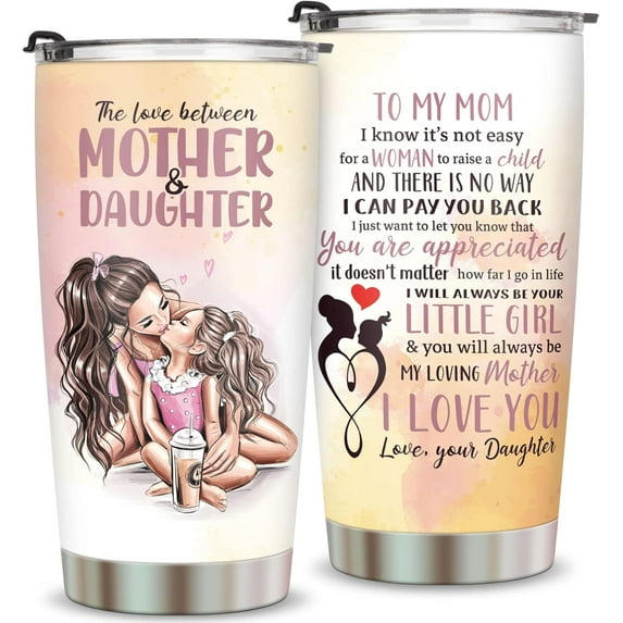 Mom Gifts from Daughter-Birthday Gifts for Mom,New Mom,Bonus Mom,her-Thanksgiving Day Christmas Mothers Day Gifts-Stainless Steel Travel Mug with Straw and Lid-Mother Daughter Wine Tumbler 20oz