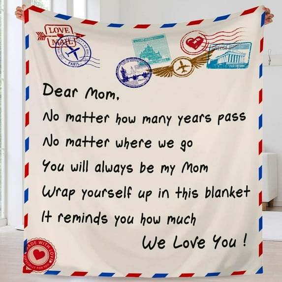 Mom Gifts from Daughter, Mothers Gift Blanket for Thanksgiving Day, Mom Birthday Gifts from Daughter, Pink Soft Letter Blanket for Mom, I Love You Mom Blanket from Son Letter