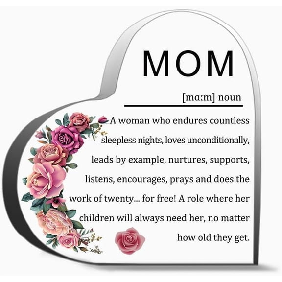 Mom Gifts From Daughter Son Birthday Christmas Gifts For Mother Stepmom Bonus Mom Single Mom Best Ev Decor Acrylic Heart Gifts Sign Office Art Decorations 4"L x 4"W x 0.4"H Inch