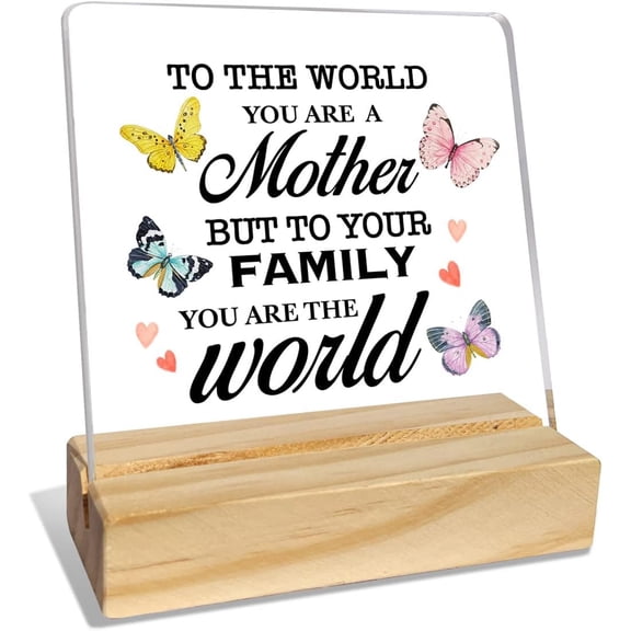 Mom Gifts from Daughter Son Kids, Mom Gifts for Birthday Mother's Day Christmas Holiday, Mother Gifts, Thank You Gifts for Mom, to Your Family You Are The World, Desk Acrylic Decor