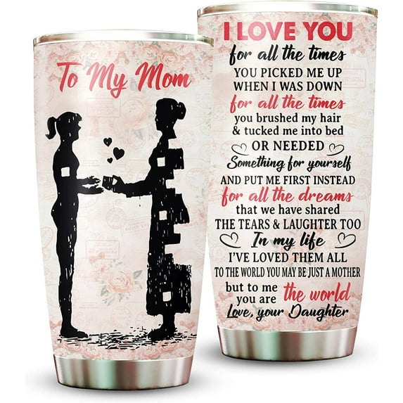 Mom Gifts from Daughters - 20oz Stainless Steel Insulated Pink Unique Mom Tumbler Present - Valentine, Valentine''s Day, Mom Birthday Gifts, Mothers Day Gifts from Daughter for Mom, New Mom, Bonus Mom