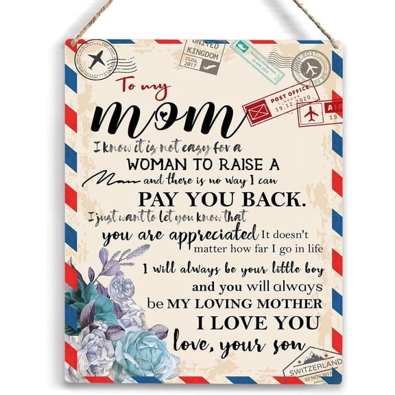 Mom Gifts Mothers Day Gifts My Loving Mother Wooden Hanging Sign Mothers Day Gifts from Son Birthday Gifts for Mom Gift Ideas for Mom Meaningful Wood Sign Thanksgiving Birthday Gift 8x10 Inch
