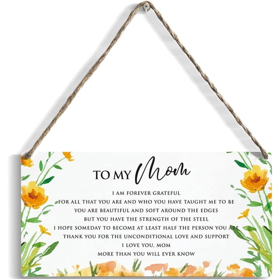Mom Gifts Thank You Gifts Wood Sign Wall Hanging Decor Gifts for Mom from Daughter Son Rustic Watercolor Flower Wooden Wall Art Decor Decorative Plaque for Women Mother Living Room