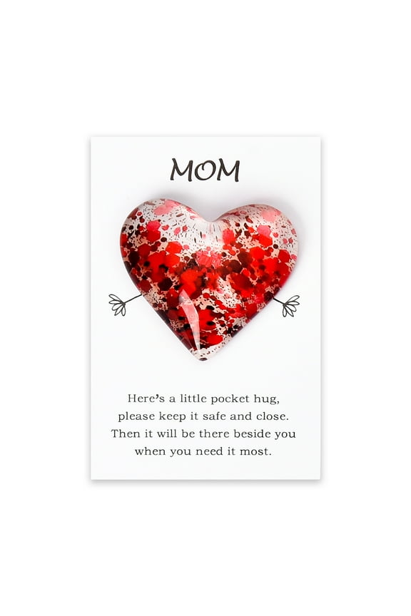 Mom Glass Pocket Hug Heart Gifts from Daughter Son, Mother Birthday Gift for Mommy Mothers Mother's Day gifts for Mom Long Distance Relationship Gifts for Step Mom Thinking of You Gift for Mother Red